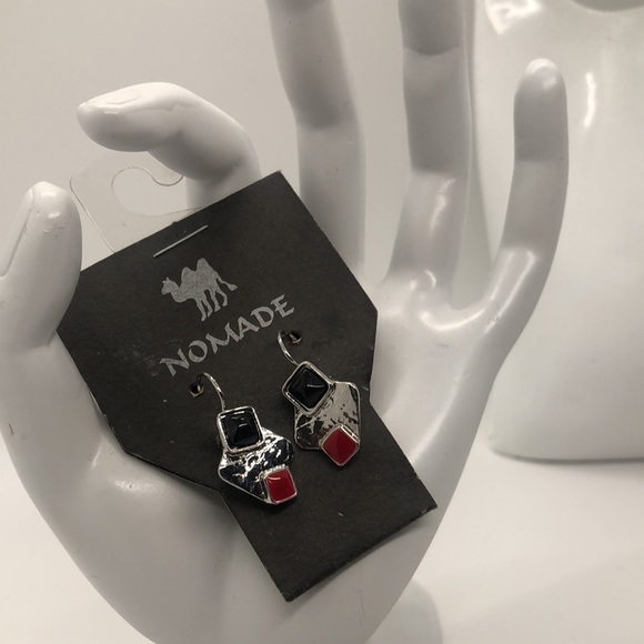 Nomad Earrings - Silver with Black and Red Squares - Picture 8 of 8